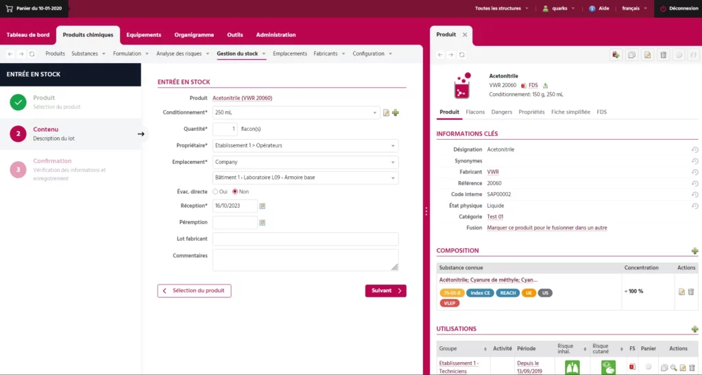 Assistant d'entrée en stock