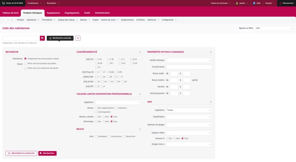 Filtres de recherche